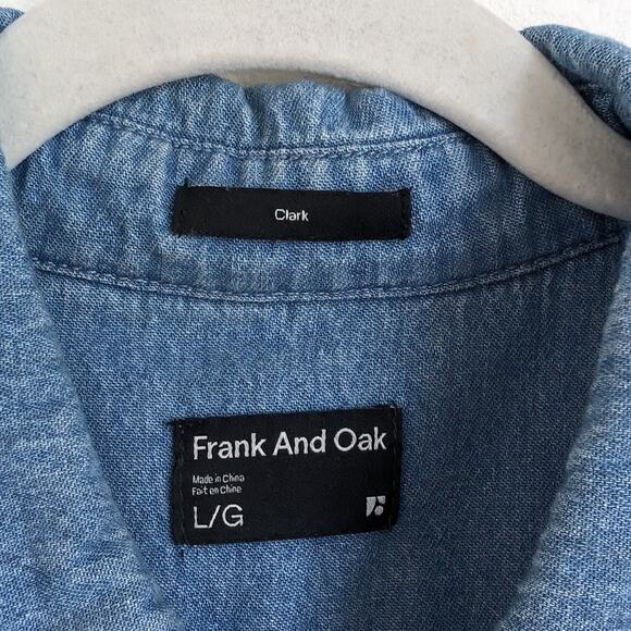 Frank & Oak Clark Blue Denim Relaxed Fit Button Up Long Sleeve Shirt, size L - Picture 3 of 8